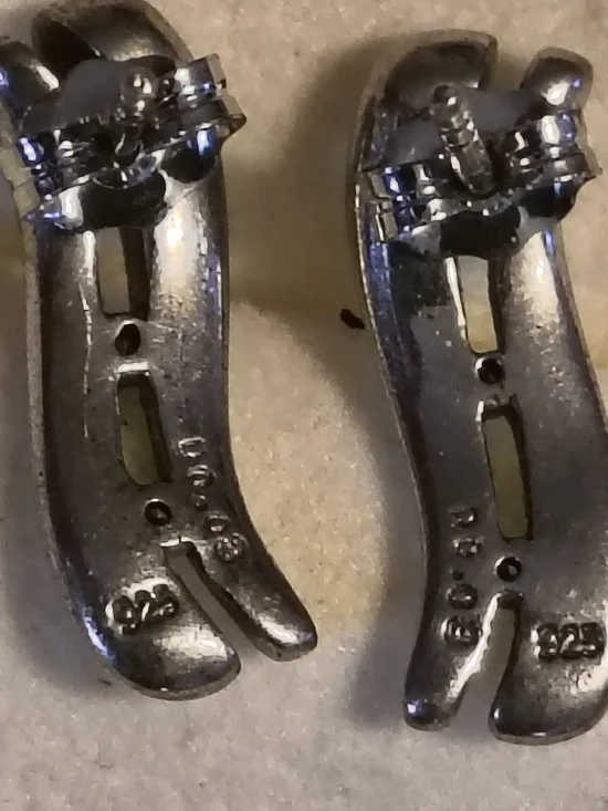 Elegant Sterling Silver Wave Earrings with Diamond Accents Signed 00.03 925 - Picture 5 of 11